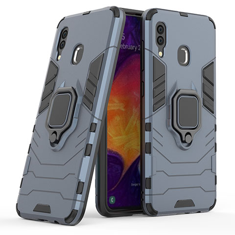 Coque Contour Silicone et Plastique Housse Etui Mat avec Magnetique Support Bague Anneau S02 pour Samsung Galaxy A30 Bleu