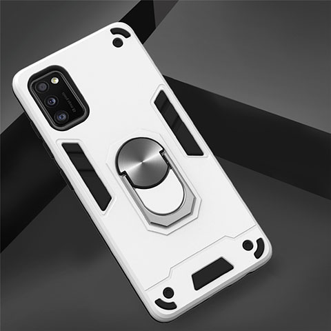 Coque Contour Silicone et Plastique Housse Etui Mat avec Magnetique Support Bague Anneau S02 pour Samsung Galaxy A41 Blanc