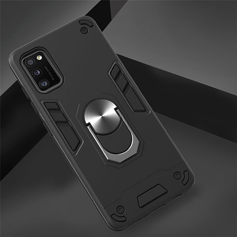 Coque Contour Silicone et Plastique Housse Etui Mat avec Magnetique Support Bague Anneau S02 pour Samsung Galaxy A41 Noir