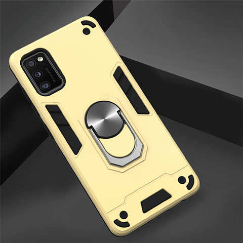 Coque Contour Silicone et Plastique Housse Etui Mat avec Magnetique Support Bague Anneau S02 pour Samsung Galaxy A41 Or