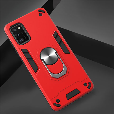 Coque Contour Silicone et Plastique Housse Etui Mat avec Magnetique Support Bague Anneau S02 pour Samsung Galaxy A41 Rouge