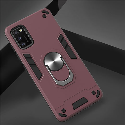 Coque Contour Silicone et Plastique Housse Etui Mat avec Magnetique Support Bague Anneau S02 pour Samsung Galaxy A41 Vin Rouge