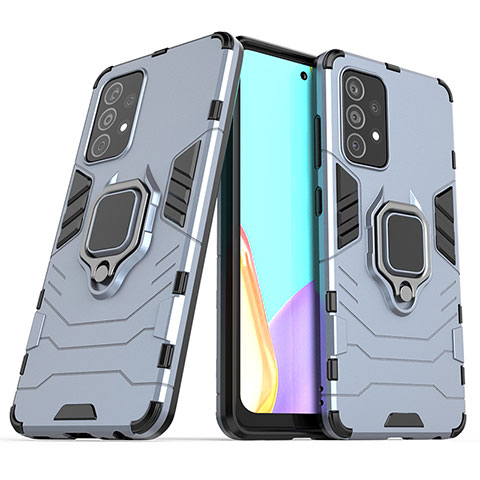 Coque Contour Silicone et Plastique Housse Etui Mat avec Magnetique Support Bague Anneau S02 pour Samsung Galaxy A52 5G Bleu