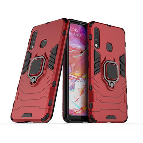 Coque Contour Silicone et Plastique Housse Etui Mat avec Magnetique Support Bague Anneau S02 pour Samsung Galaxy A70E Rouge