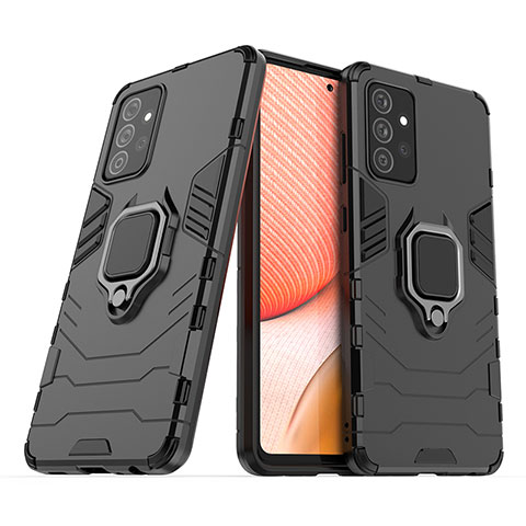 Coque Contour Silicone et Plastique Housse Etui Mat avec Magnetique Support Bague Anneau S02 pour Samsung Galaxy A72 4G Noir