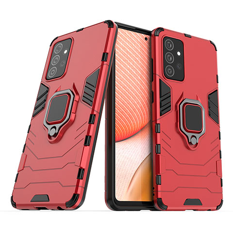 Coque Contour Silicone et Plastique Housse Etui Mat avec Magnetique Support Bague Anneau S02 pour Samsung Galaxy A72 4G Rouge