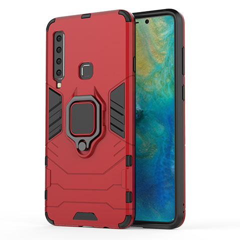 Coque Contour Silicone et Plastique Housse Etui Mat avec Magnetique Support Bague Anneau S02 pour Samsung Galaxy A9 Star Pro Rouge