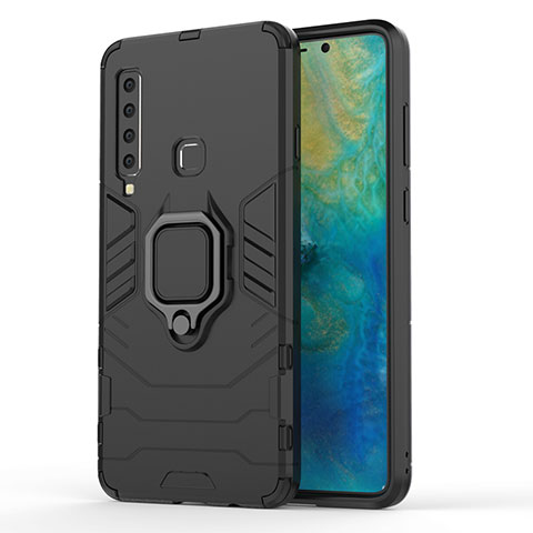 Coque Contour Silicone et Plastique Housse Etui Mat avec Magnetique Support Bague Anneau S02 pour Samsung Galaxy A9s Noir