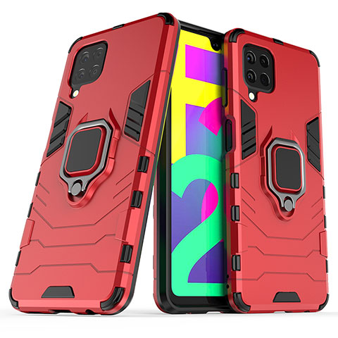 Coque Contour Silicone et Plastique Housse Etui Mat avec Magnetique Support Bague Anneau S02 pour Samsung Galaxy F22 4G Rouge