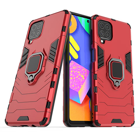 Coque Contour Silicone et Plastique Housse Etui Mat avec Magnetique Support Bague Anneau S02 pour Samsung Galaxy F62 5G Rouge