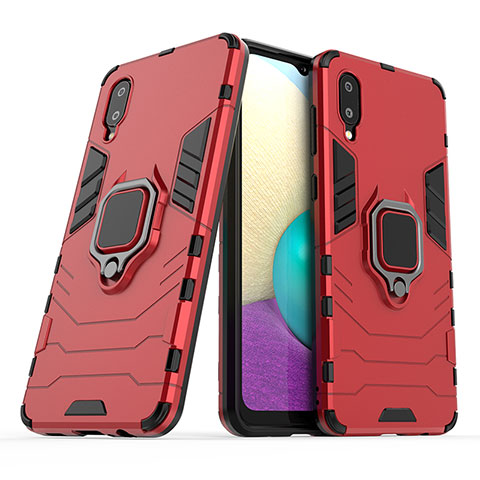 Coque Contour Silicone et Plastique Housse Etui Mat avec Magnetique Support Bague Anneau S02 pour Samsung Galaxy M02 Rouge