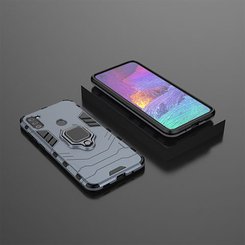 Coque Contour Silicone et Plastique Housse Etui Mat avec Magnetique Support Bague Anneau S02 pour Samsung Galaxy M11 Bleu