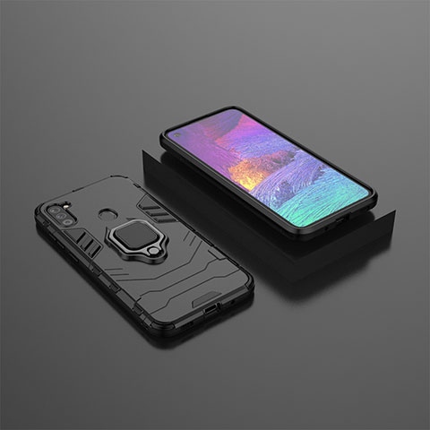 Coque Contour Silicone et Plastique Housse Etui Mat avec Magnetique Support Bague Anneau S02 pour Samsung Galaxy M11 Noir