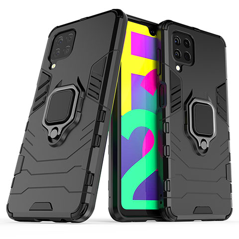 Coque Contour Silicone et Plastique Housse Etui Mat avec Magnetique Support Bague Anneau S02 pour Samsung Galaxy M22 4G Noir