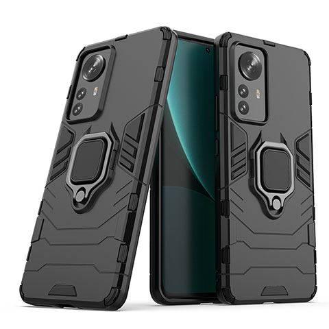 Coque Contour Silicone et Plastique Housse Etui Mat avec Magnetique Support Bague Anneau S02 pour Xiaomi Mi 12 Lite 5G Noir