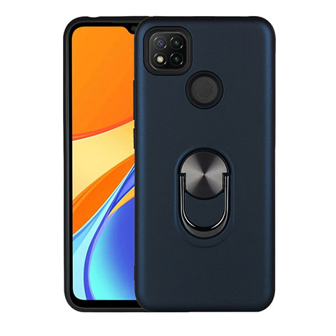 Coque Contour Silicone et Plastique Housse Etui Mat avec Magnetique Support Bague Anneau S02 pour Xiaomi Redmi 9 India Bleu Royal