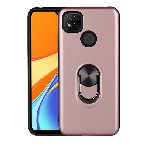 Coque Contour Silicone et Plastique Housse Etui Mat avec Magnetique Support Bague Anneau S02 pour Xiaomi Redmi 9C NFC Or Rose