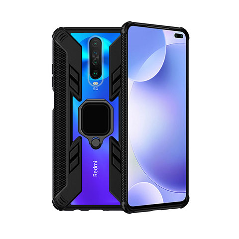 Coque Contour Silicone et Plastique Housse Etui Mat avec Magnetique Support Bague Anneau S02 pour Xiaomi Redmi K30i 5G Noir