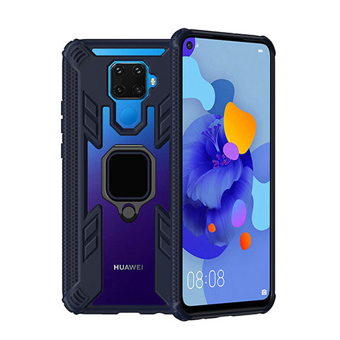 Coque Contour Silicone et Plastique Housse Etui Mat avec Magnetique Support Bague Anneau S03 pour Huawei Mate 30 Lite Bleu