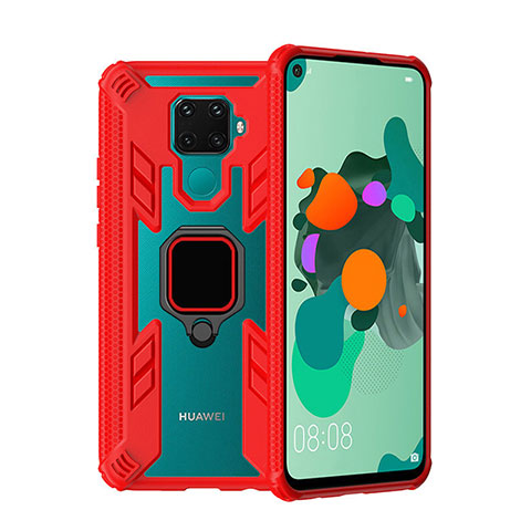 Coque Contour Silicone et Plastique Housse Etui Mat avec Magnetique Support Bague Anneau S03 pour Huawei Nova 5i Pro Rouge