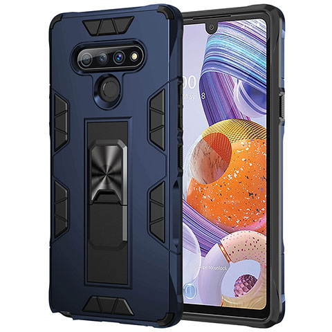 Coque Contour Silicone et Plastique Housse Etui Mat avec Magnetique Support Bague Anneau S03 pour LG Stylo 6 Bleu