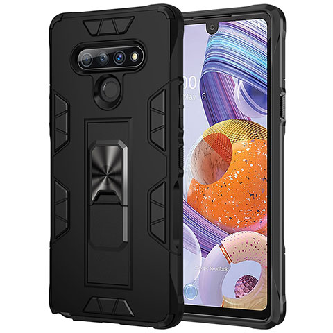 Coque Contour Silicone et Plastique Housse Etui Mat avec Magnetique Support Bague Anneau S03 pour LG Stylo 6 Noir