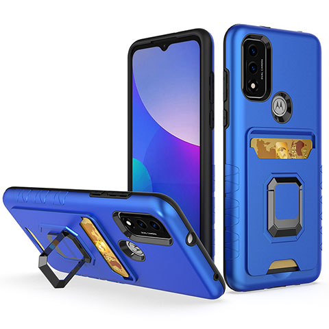 Coque Contour Silicone et Plastique Housse Etui Mat avec Magnetique Support Bague Anneau S03 pour Motorola Moto G Pure Bleu