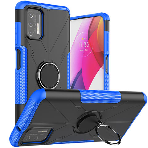 Coque Contour Silicone et Plastique Housse Etui Mat avec Magnetique Support Bague Anneau S03 pour Motorola Moto G Stylus (2021) Bleu