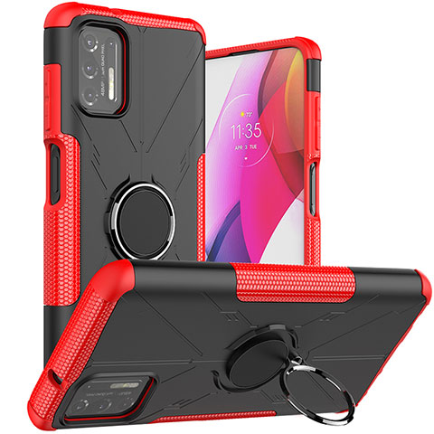 Coque Contour Silicone et Plastique Housse Etui Mat avec Magnetique Support Bague Anneau S03 pour Motorola Moto G Stylus (2021) Rouge