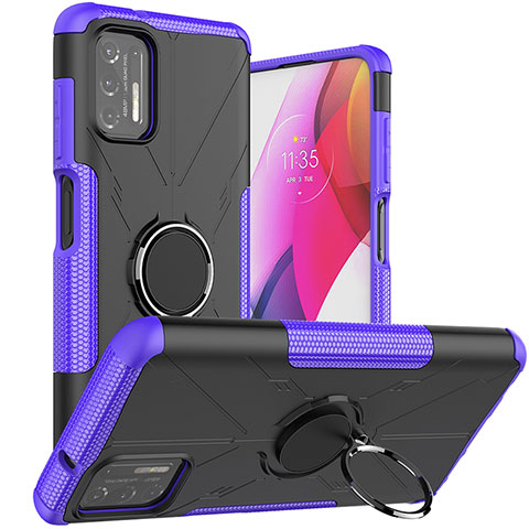 Coque Contour Silicone et Plastique Housse Etui Mat avec Magnetique Support Bague Anneau S03 pour Motorola Moto G Stylus (2021) Violet