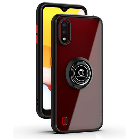 Coque Contour Silicone et Plastique Housse Etui Mat avec Magnetique Support Bague Anneau S03 pour Samsung Galaxy A01 SM-A015 Rouge et Noir