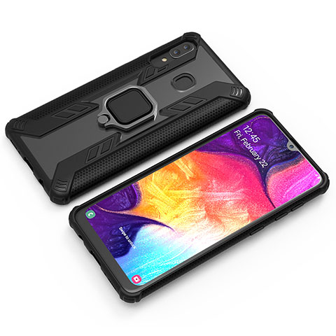 Coque Contour Silicone et Plastique Housse Etui Mat avec Magnetique Support Bague Anneau S03 pour Samsung Galaxy A30 Noir