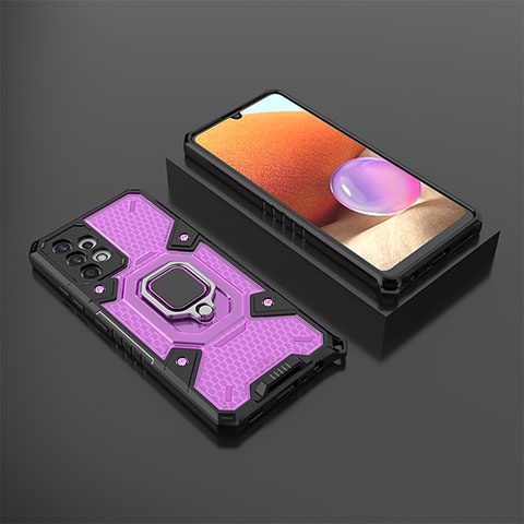 Coque Contour Silicone et Plastique Housse Etui Mat avec Magnetique Support Bague Anneau S03 pour Samsung Galaxy A32 4G Violet