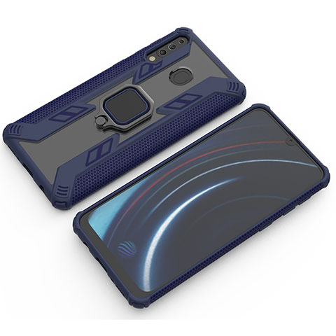 Coque Contour Silicone et Plastique Housse Etui Mat avec Magnetique Support Bague Anneau S03 pour Samsung Galaxy A40s Bleu