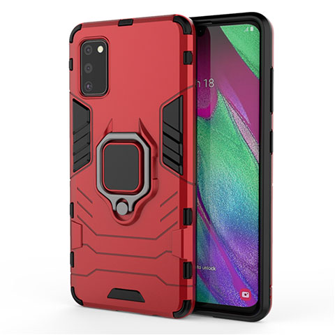 Coque Contour Silicone et Plastique Housse Etui Mat avec Magnetique Support Bague Anneau S03 pour Samsung Galaxy A41 Rouge