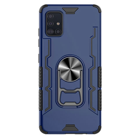 Coque Contour Silicone et Plastique Housse Etui Mat avec Magnetique Support Bague Anneau S03 pour Samsung Galaxy A51 5G Bleu