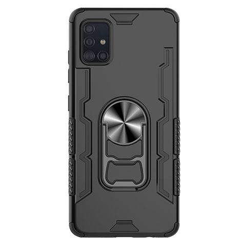 Coque Contour Silicone et Plastique Housse Etui Mat avec Magnetique Support Bague Anneau S03 pour Samsung Galaxy A51 5G Noir