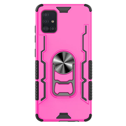 Coque Contour Silicone et Plastique Housse Etui Mat avec Magnetique Support Bague Anneau S03 pour Samsung Galaxy A51 5G Rose