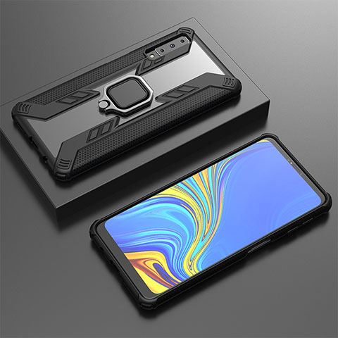 Coque Contour Silicone et Plastique Housse Etui Mat avec Magnetique Support Bague Anneau S03 pour Samsung Galaxy A7 (2018) A750 Noir