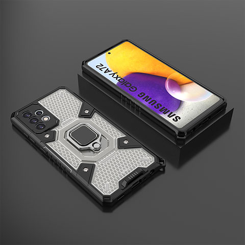 Coque Contour Silicone et Plastique Housse Etui Mat avec Magnetique Support Bague Anneau S03 pour Samsung Galaxy A72 5G Noir