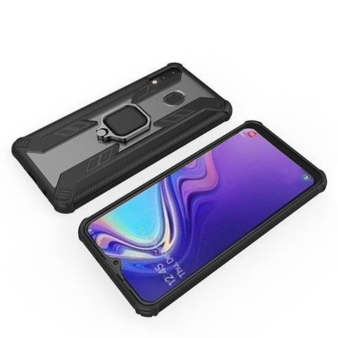 Coque Contour Silicone et Plastique Housse Etui Mat avec Magnetique Support Bague Anneau S03 pour Samsung Galaxy M20 Noir