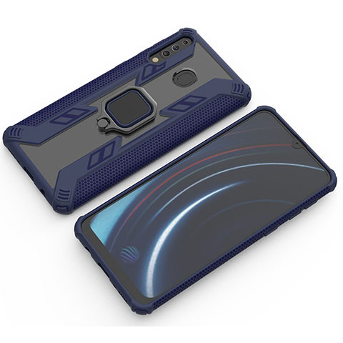 Coque Contour Silicone et Plastique Housse Etui Mat avec Magnetique Support Bague Anneau S03 pour Samsung Galaxy M30 Bleu