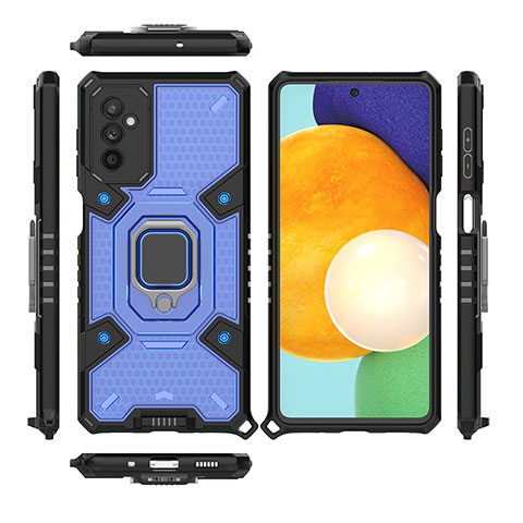 Coque Contour Silicone et Plastique Housse Etui Mat avec Magnetique Support Bague Anneau S03 pour Samsung Galaxy M52 5G Bleu