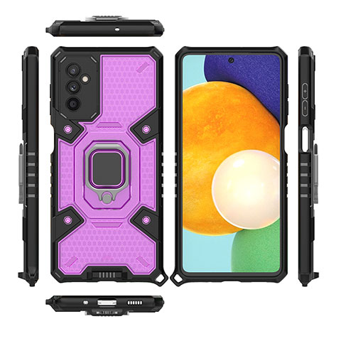 Coque Contour Silicone et Plastique Housse Etui Mat avec Magnetique Support Bague Anneau S03 pour Samsung Galaxy M52 5G Violet