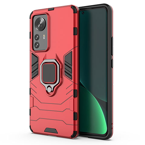 Coque Contour Silicone et Plastique Housse Etui Mat avec Magnetique Support Bague Anneau S03 pour Xiaomi Mi 12 Pro 5G Rouge