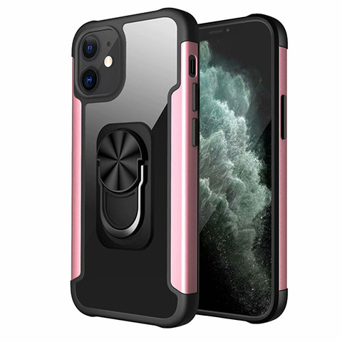 Coque Contour Silicone et Plastique Housse Etui Mat avec Magnetique Support Bague Anneau S04 pour Apple iPhone 12 Mini Or Rose