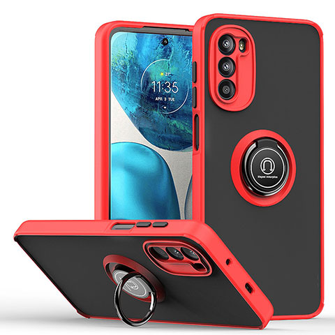 Coque Contour Silicone et Plastique Housse Etui Mat avec Magnetique Support Bague Anneau S04 pour Motorola Moto Edge (2022) 5G Rouge