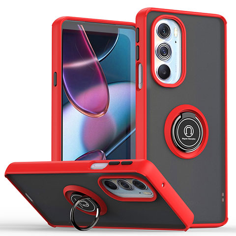 Coque Contour Silicone et Plastique Housse Etui Mat avec Magnetique Support Bague Anneau S04 pour Motorola Moto Edge 30 Pro 5G Rouge