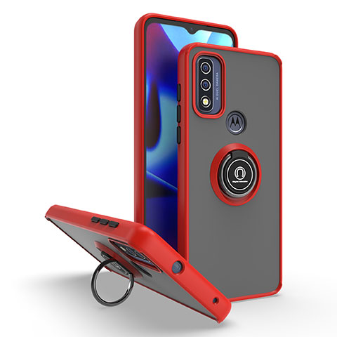 Coque Contour Silicone et Plastique Housse Etui Mat avec Magnetique Support Bague Anneau S04 pour Motorola Moto G Pure Rouge