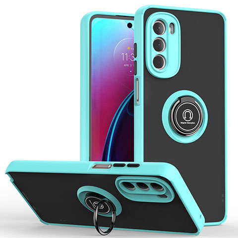 Coque Contour Silicone et Plastique Housse Etui Mat avec Magnetique Support Bague Anneau S04 pour Motorola Moto G Stylus (2022) 5G Cyan